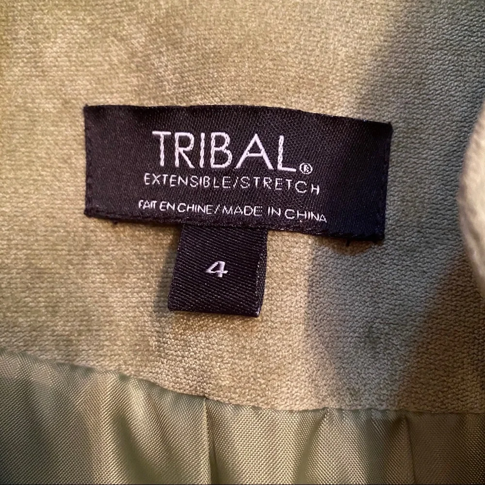 TRIBAL JACKET ZIP GREEN LONG SLEEVE ZIP FRONT MANDARIN COLLAR POCKETS SIZE 4